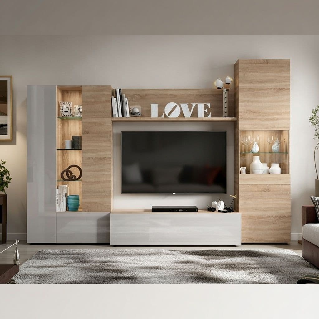 Amora White and Oak Wall Entertainment Unit 016642F