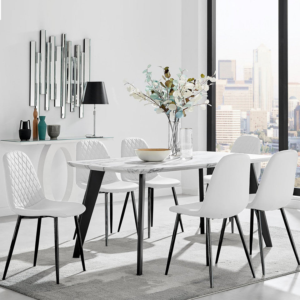 Andria Black Leg Marble Effect Dining Table and 6 Corona Black Leg Chairs