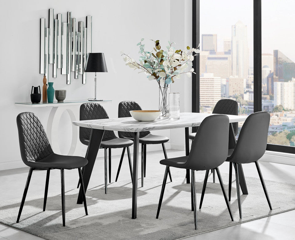 Andria Black Leg Marble Effect Dining Table and 6 Corona Black Leg Chairs