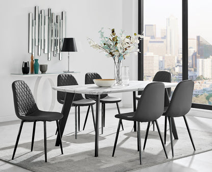 Andria Black Leg Marble Effect Dining Table and 6 Corona Black Leg Chairs