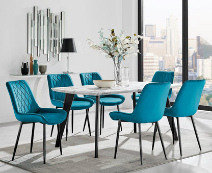 Andria Black Leg Marble Effect Dining Table and 6 Pesaro Black Leg Chairs