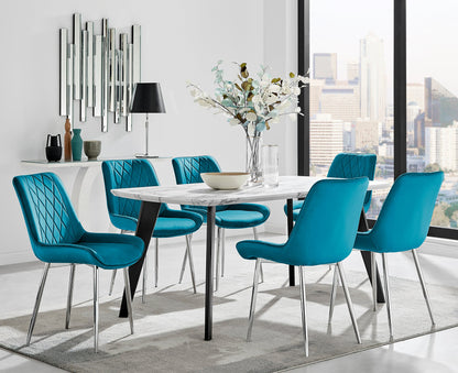 Andria Black Leg Marble Effect Dining Table and 6 Pesaro Silver Leg Chairs