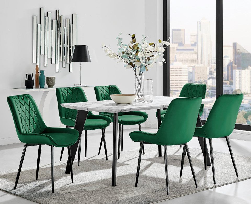 Andria Black Leg Marble Effect Dining Table and 6 Pesaro Black Leg Chairs
