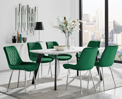 Andria Black Leg Marble Effect Dining Table and 6 Pesaro Silver Leg Chairs