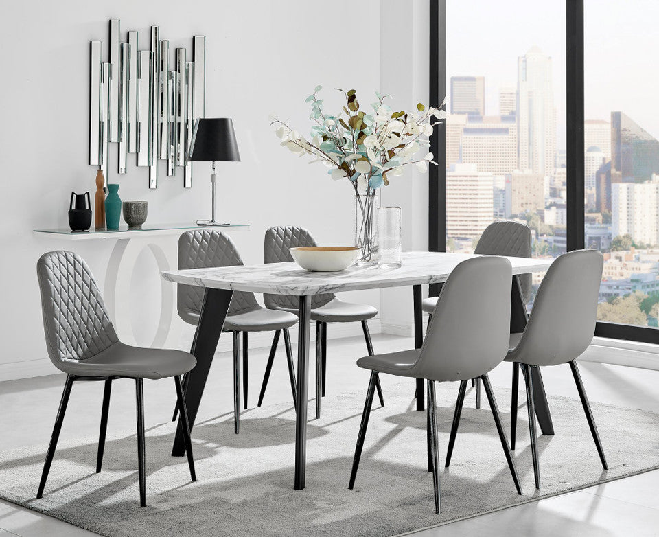Andria Black Leg Marble Effect Dining Table and 6 Corona Black Leg Chairs