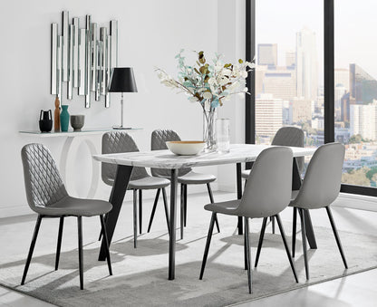 Andria Black Leg Marble Effect Dining Table and 6 Corona Black Leg Chairs