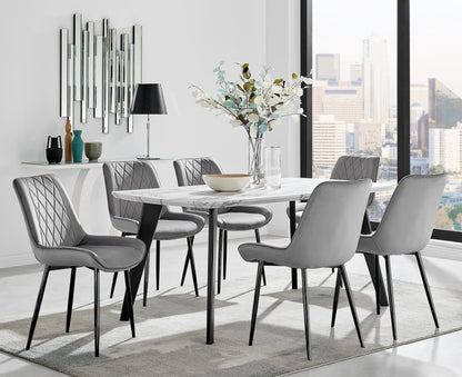 Andria Black Leg Marble Effect Dining Table and 6 Pesaro Black Leg Chairs