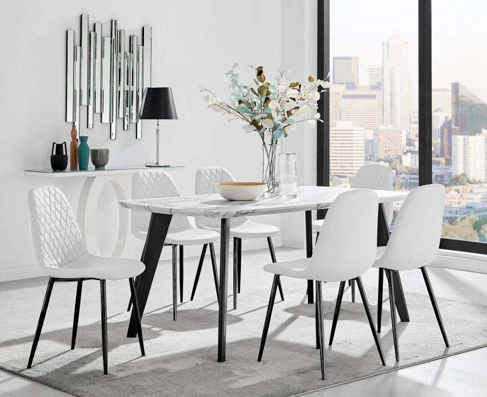 Andria Black Leg Marble Effect Dining Table and 6 Corona Black Leg Chairs