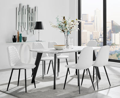 Andria Black Leg Marble Effect Dining Table and 6 Corona Black Leg Chairs