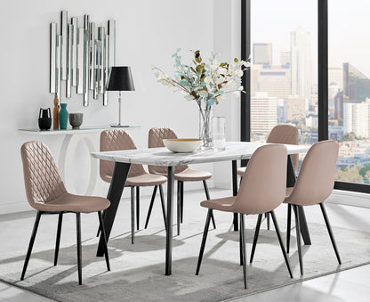 Andria Black Leg Marble Effect Dining Table and 6 Corona Black Leg Chairs