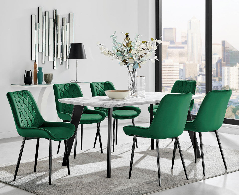 Andria Black Leg Marble Effect Dining Table and 6 Pesaro Black Leg Chairs