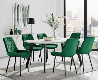 Andria Black Leg Marble Effect Dining Table and 6 Pesaro Black Leg Chairs