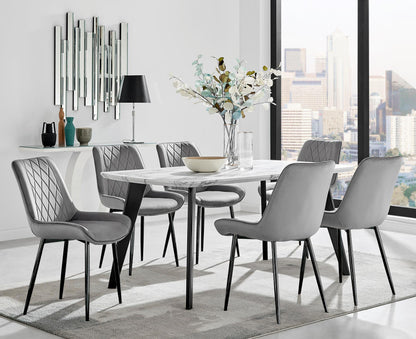 Andria Black Leg Marble Effect Dining Table and 6 Pesaro Black Leg Chairs