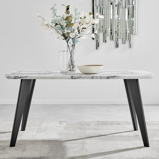 Andria Rectangular White Marble Effect Gold Leg 6 Seater Dining Table
