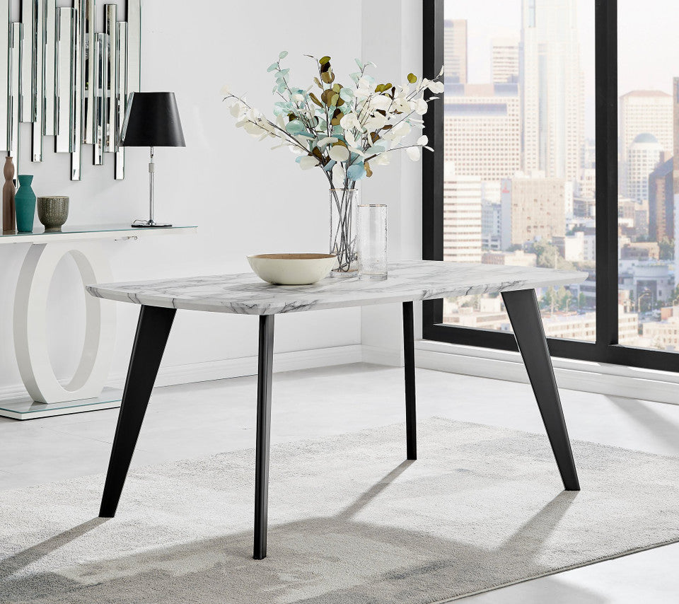 Andria Black Leg Marble Effect Dining Table and 6 Pesaro Black Leg Chairs