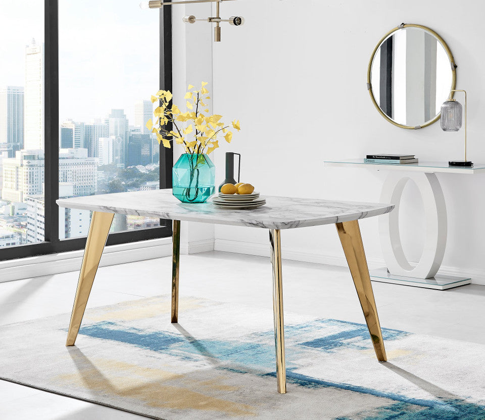 Andria Gold Leg Marble Effect Dining Table and 6 Pesaro Gold Leg Chairs