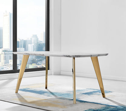 Andria Gold Leg Marble Effect Dining Table and 6 Pesaro Gold Leg Chairs