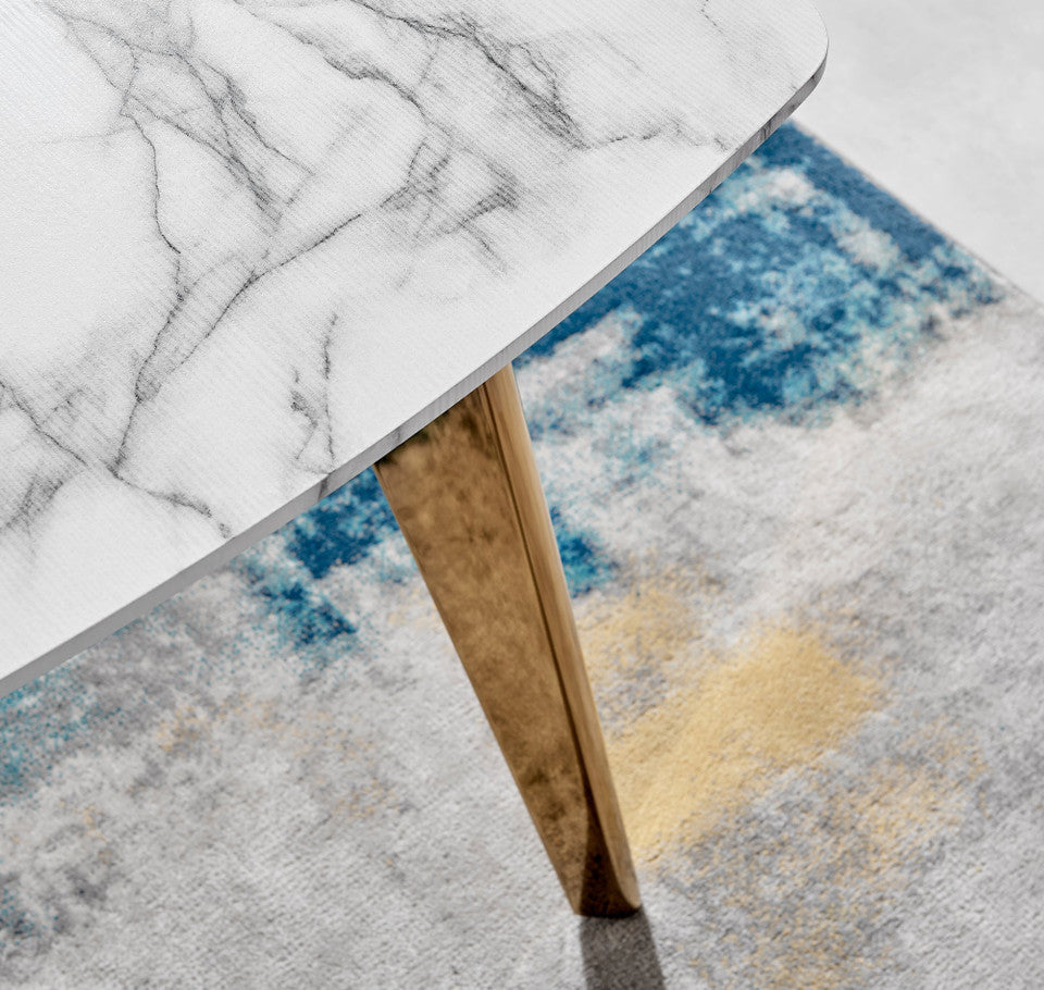Andria Gold Leg Marble Effect Dining Table and 6 Pesaro Gold Leg Chairs