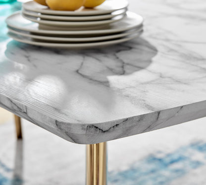 Andria Gold Leg Marble Effect Dining Table and 6 Pesaro Gold Leg Chairs