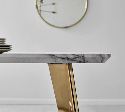 Andria Gold Leg Marble Effect Dining Table and 6 Pesaro Gold Leg Chairs