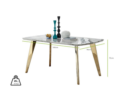 Andria Gold Leg Marble Effect Dining Table and 6 Pesaro Gold Leg Chairs
