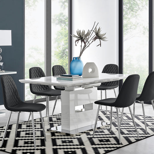 Arezzo Large Extending Dining Table and 6 Corona Silver Leg Chairs