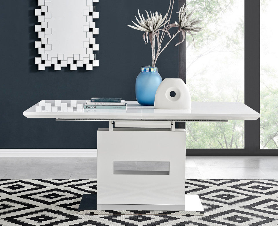 Arezzo White High Gloss Extending Dining Table & 8 Milan Gold Leg Chairs