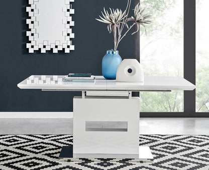 Arezzo White High Gloss Extending Dining Table & 8 Milan Gold Leg Chairs