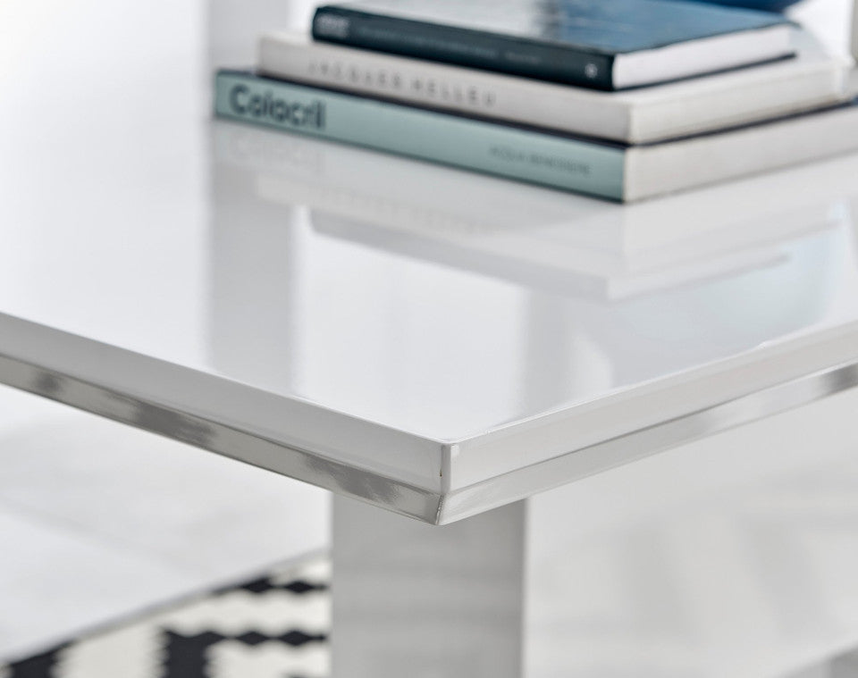 Arezzo White High Gloss Extending Dining Table & 8 Milan Gold Leg Chairs