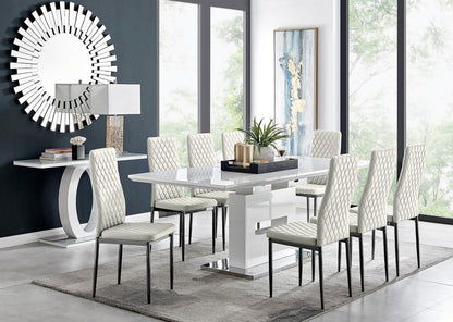 Arezzo Large Extending Dining Table and 8 Velvet Milan Black Leg Chairs