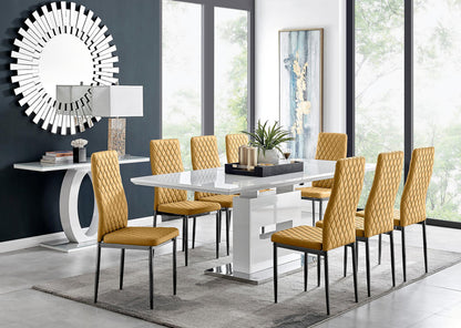 Arezzo Large Extending Dining Table and 8 Velvet Milan Black Leg Chairs