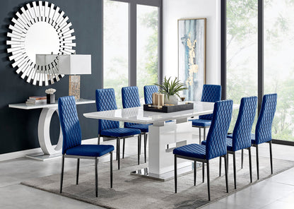 Arezzo Large Extending Dining Table and 8 Velvet Milan Black Leg Chairs