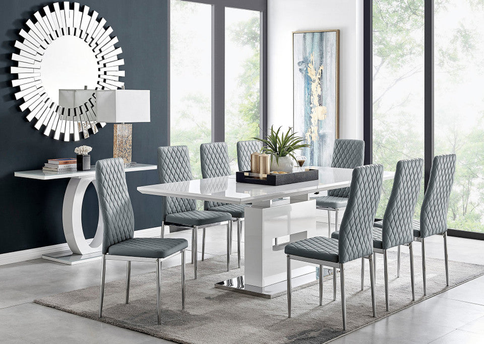 Arezzo Large Extending Dining Table and 8 Milan Chairs