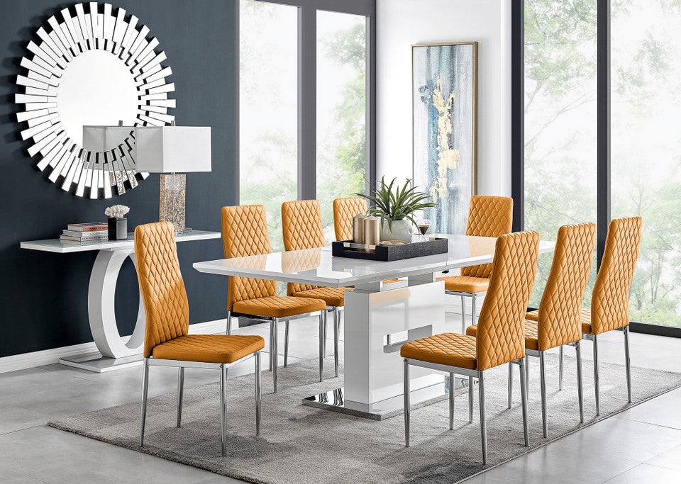 Arezzo Large Extending Dining Table and 8 Milan Chairs