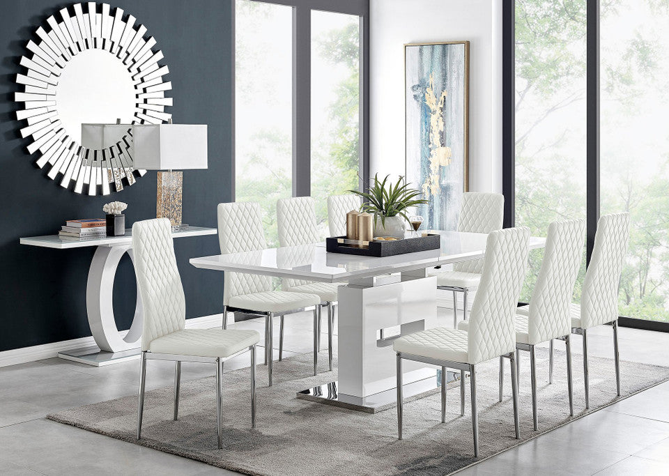 Arezzo Large Extending Dining Table and 8 Milan Chairs