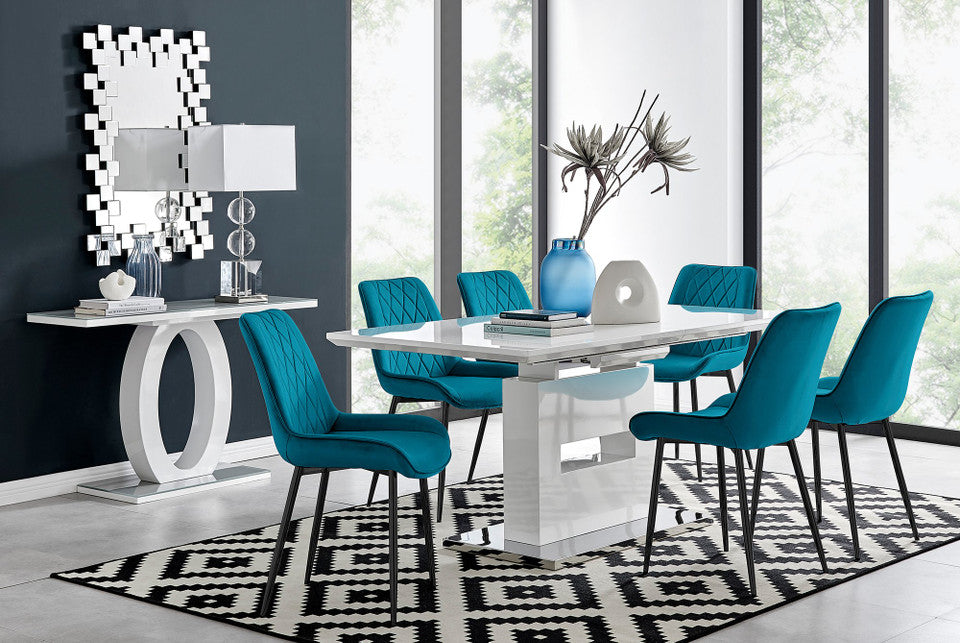 Arezzo Large Extending Dining Table and 6 Pesaro Black Leg Chairs
