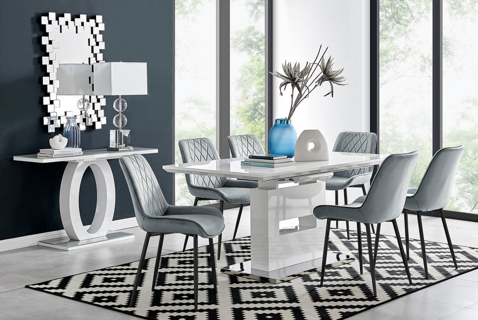 Arezzo Large Extending Dining Table and 6 Pesaro Black Leg Chairs