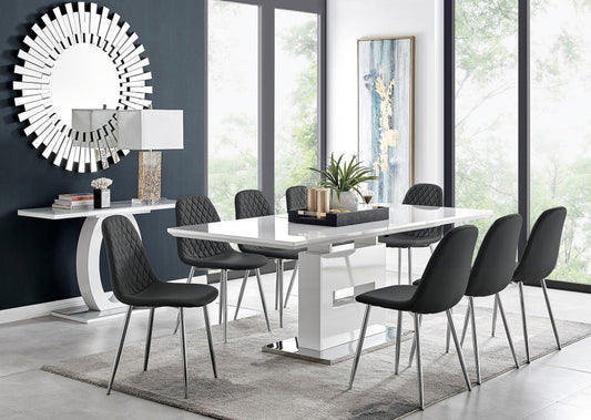 Arezzo Large Extending Dining Table and 8 Corona Silver Leg Chairs