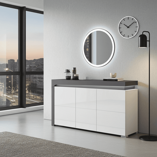 Athens Grey and White Gloss 3 Door Sideboard With Lights