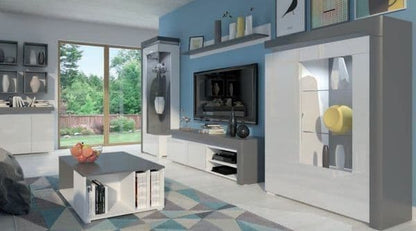 Athens Grey And White Gloss LEFT Display Cabinet with Glass Door and LED Lights