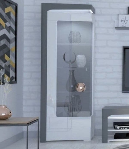 Athens Grey And White Gloss LEFT Display Cabinet with Glass Door and LED Lights