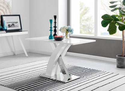 Atlanta White High Gloss And Chrome Metal Rectangle Dining Table And 4 Murano Dining Chairs Set