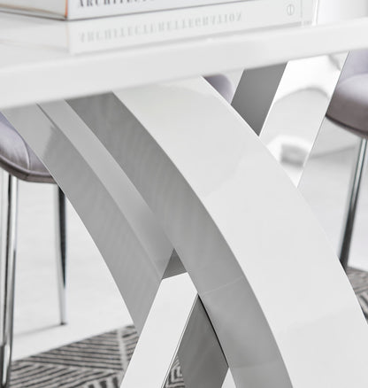 Atlanta Rectangular White High Gloss and Silver Metal 4 Seater Dining Table
