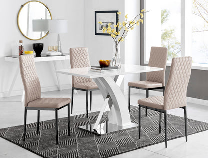 Atlanta 4 White Dining Table and 4 Milan Black Leg Chairs