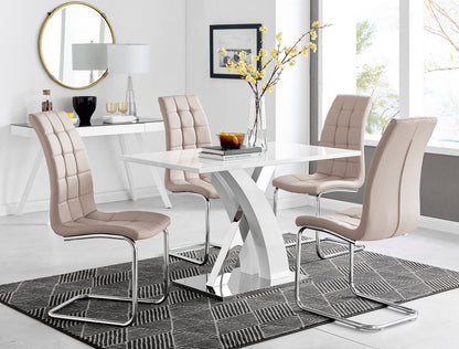 Atlanta White High Gloss And Chrome Metal Rectangle Dining Table And 4 Murano Dining Chairs Set