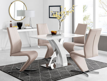 Atlanta White High Gloss And Chrome Metal Rectangle Dining Table And 4 Willow Dining Chairs Set