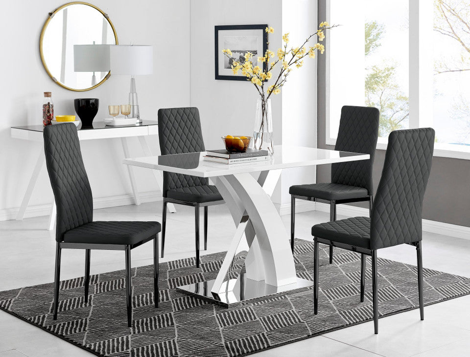 Atlanta 4 White Dining Table and 4 Milan Black Leg Chairs