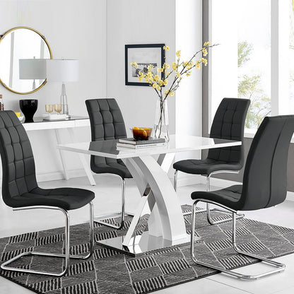 Atlanta White High Gloss And Chrome Metal Rectangle Dining Table And 4 Murano Dining Chairs Set