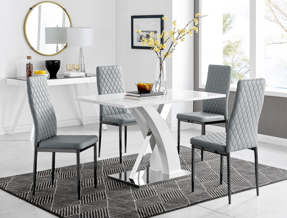 Atlanta 4 White Dining Table and 4 Milan Black Leg Chairs