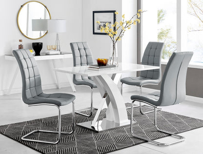 Atlanta White High Gloss And Chrome Metal Rectangle Dining Table And 4 Murano Dining Chairs Set
